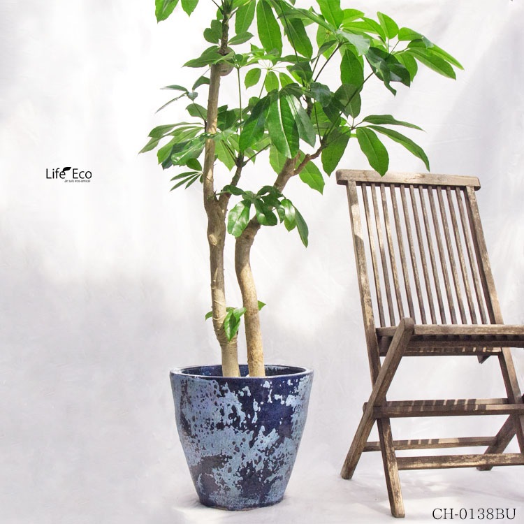 植木鉢 釉薬陶器製 大型 ライスター ラウンド ブルーライム（青） φ36cm×H31.5cm（12号）【送料F】