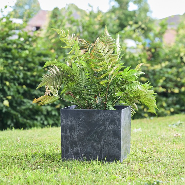 植木鉢【一点限り】アートストーン キューブ ブラック（黒） □32cm×H29cm（11号・11寸）【在庫処分品】【送料E】