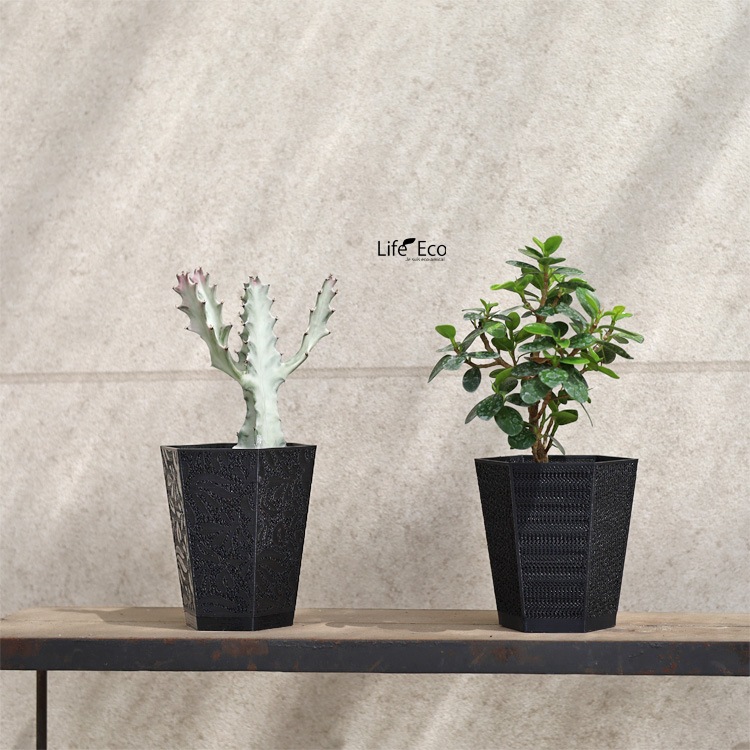 植木鉢 3Dプリンター製 ヘキサゴンジャイロメッシュ ブラック（黒