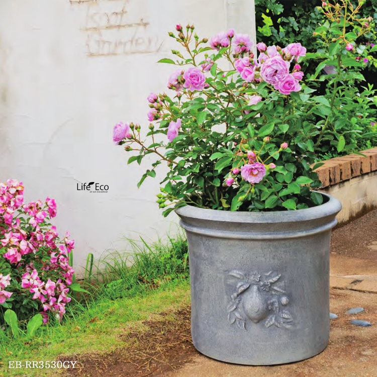 植木鉢 テラコッタ製 アンティーク調 素焼き鉢 リモーネ ラウンド アンティークグレー（灰） / φ36cm×H31.7cm（12号）【送料E】