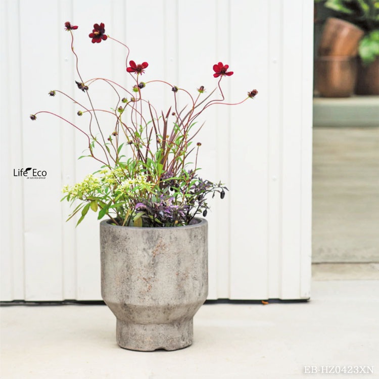 植木鉢 テラコッタ製 ハウズ（HOUZ） ミドルラウンド アンティークライトグレー（灰色） / φ23cm×H28cm（8号）【送料E】