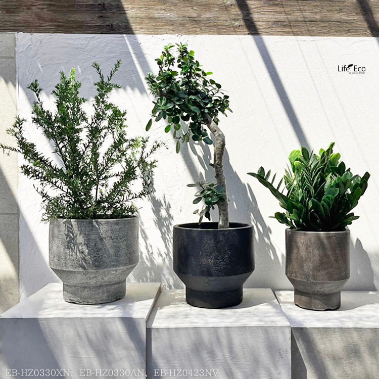 植木鉢 テラコッタ製 ハウズ（HOUZ） ミドルラウンド アンティークライトグレー（灰色） / φ23cm×H28cm（8号）【送料E】