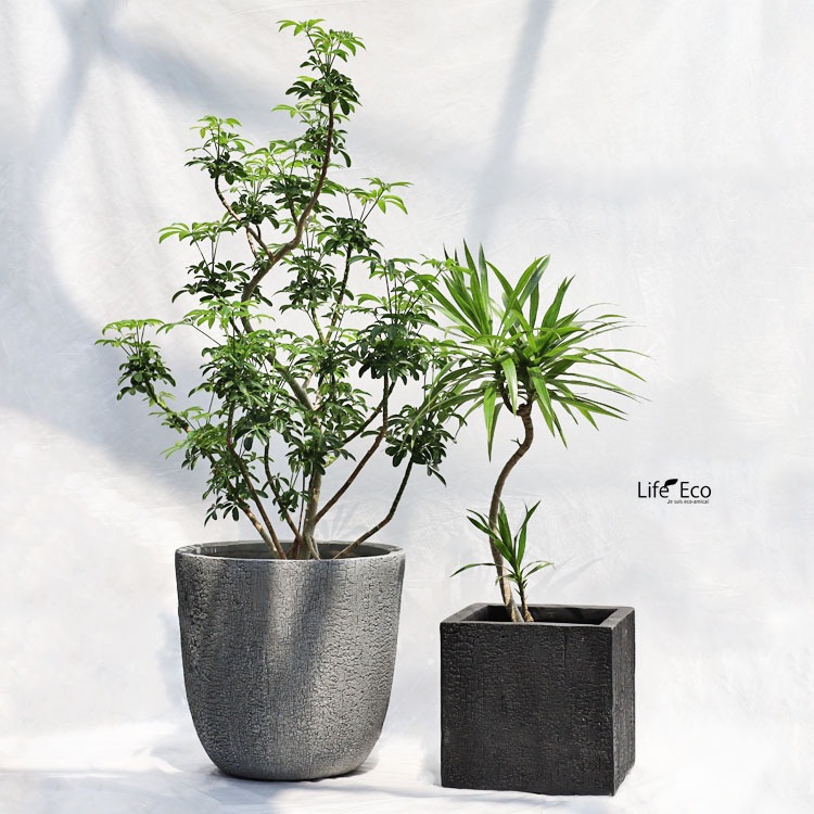 植木鉢 大型 ファイバークレイ製 バーウッド ラウンド グレー（灰） φ35.5cm×H34.5cm（12号）【送料E】