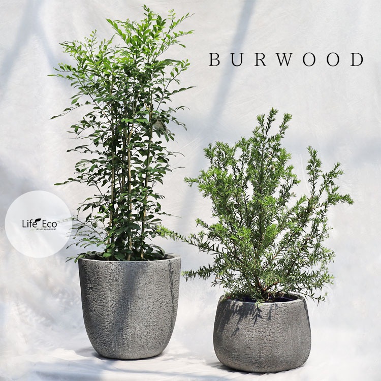 植木鉢 大型 ファイバークレイ製 バーウッド ラウンド グレー（灰） φ35.5cm×H34.5cm（12号）【送料E】