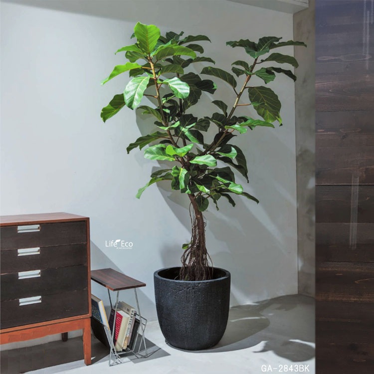 植木鉢 大型 ファイバークレイ製 バーウッド ラウンド グレー（灰） φ35.5cm×H34.5cm（12号）【送料E】