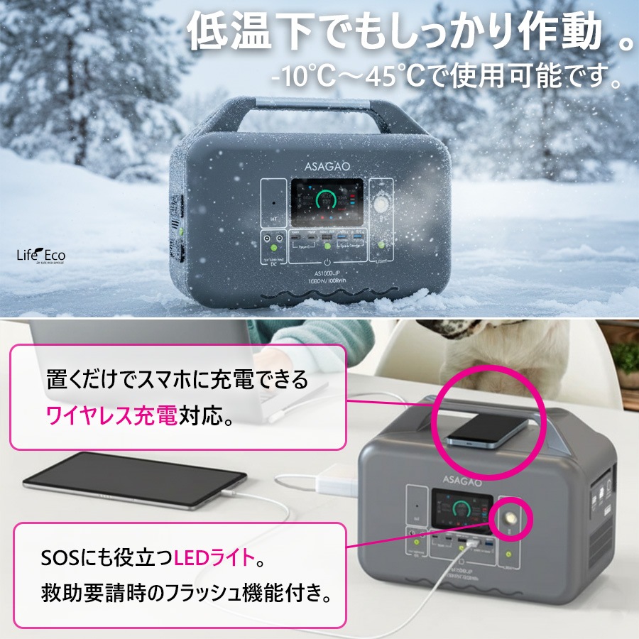 多機能ポータブル電源・バッテリー（蓄電池）AS-1000JP【大容量1008Wh】【最大出力1000W】【高速充電1.5時間】【組立て・設置工事不要】【送料無料】