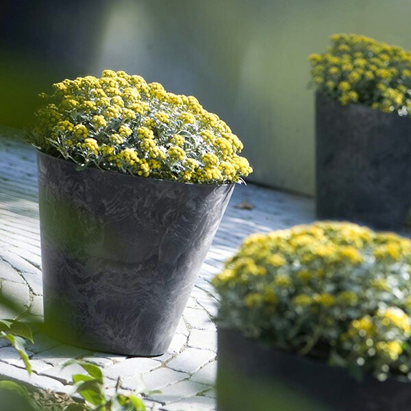 植木鉢 底面給水型(底栓付)アートストーン ラウンド ブラック 黒 17cm（6号）【送料B】