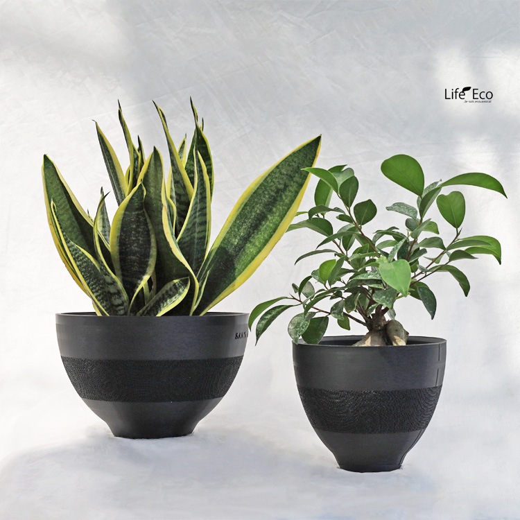 植木鉢 3Dプリンター製 ラウンドメッシュ ブラック（黒） / φ18cm×H10cm（6号）【送料D】