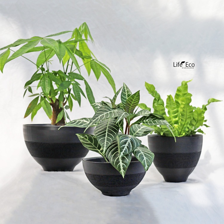 植木鉢 3Dプリンター製 ラウンドメッシュ ブラック（黒） / φ18cm×H10cm（6号）【送料D】