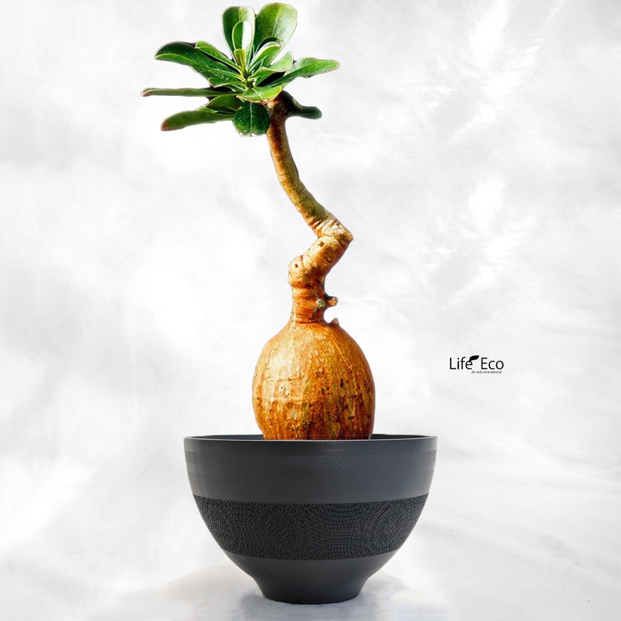 植木鉢 3Dプリンター製 ラウンドメッシュ ブラック（黒） / φ18cm×H10cm（6号）【送料D】