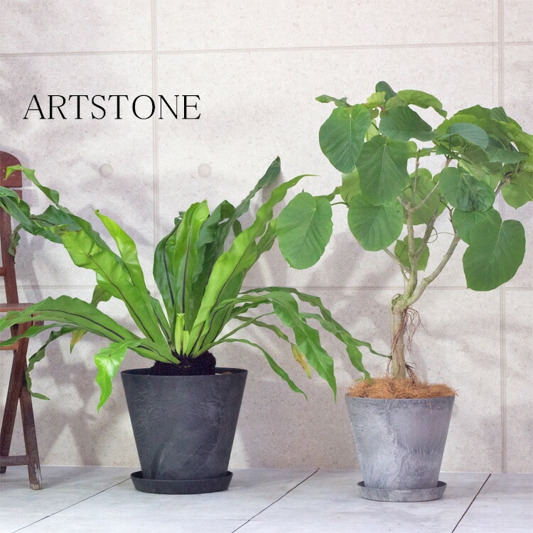 植木鉢 底面給水型(底栓付)アートストーン ラウンド ブラック 黒 22cm（7号）【送料B】