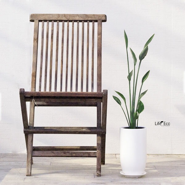 植木鉢 釉薬陶器製 インテリアポット オスト トールエッグ マットホワイト皿付 15cm（5号）【送料D】