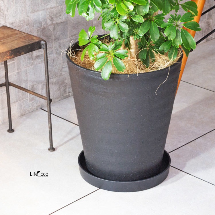 植木鉢 樹脂製ポット セラアート ラウンド 長鉢 ブラック（黒）φ28.5cm 受皿付【2個入】【送料C】