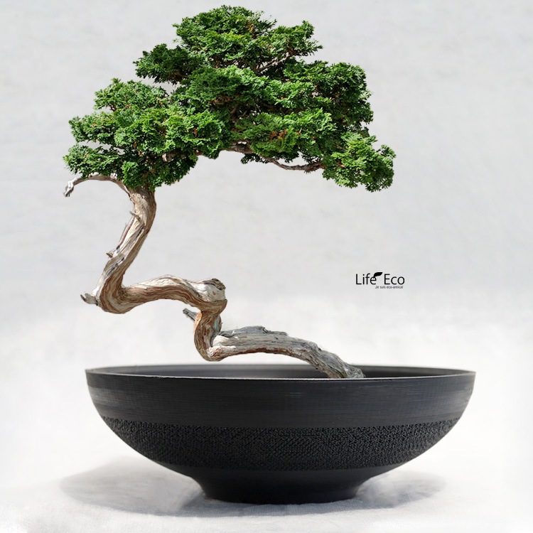 植木鉢 3Dプリンター製 ラウンドメッシュ シャロー ブラック（黒） / φ23cm×H7.5cm（8号）【送料D】