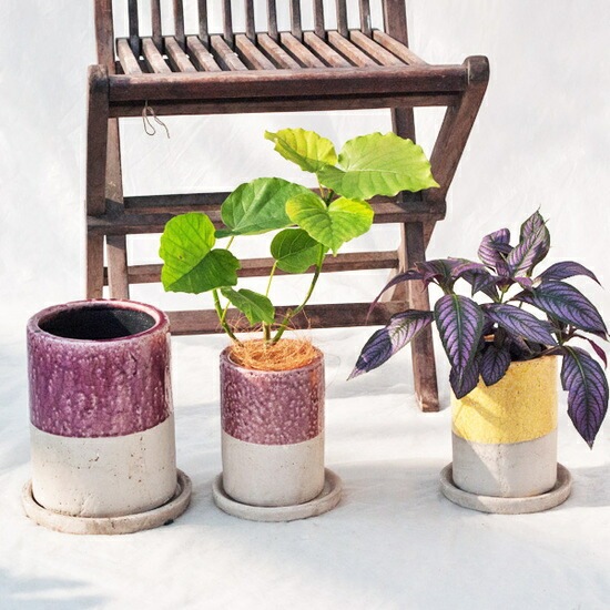 植木鉢 釉薬陶器製 インテリアポット シリンダー パープル（4号