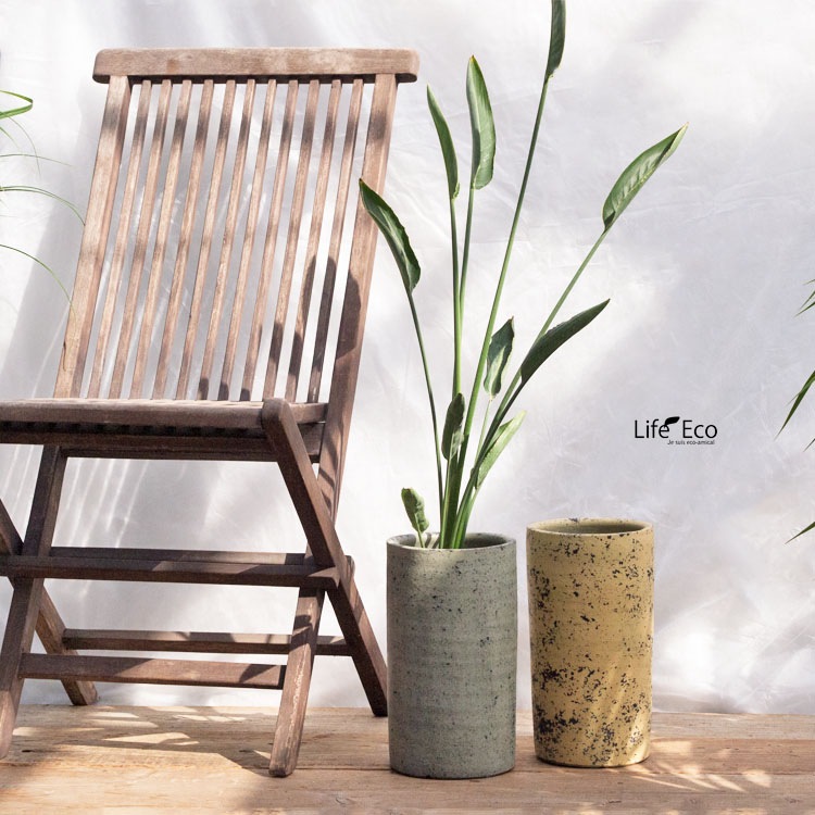植木鉢 テラコッタ製（素焼き鉢） ビンテージ ハイシリンダー イエロー（黄）/ φ20.5cm×H35cm（7号）【送料E】