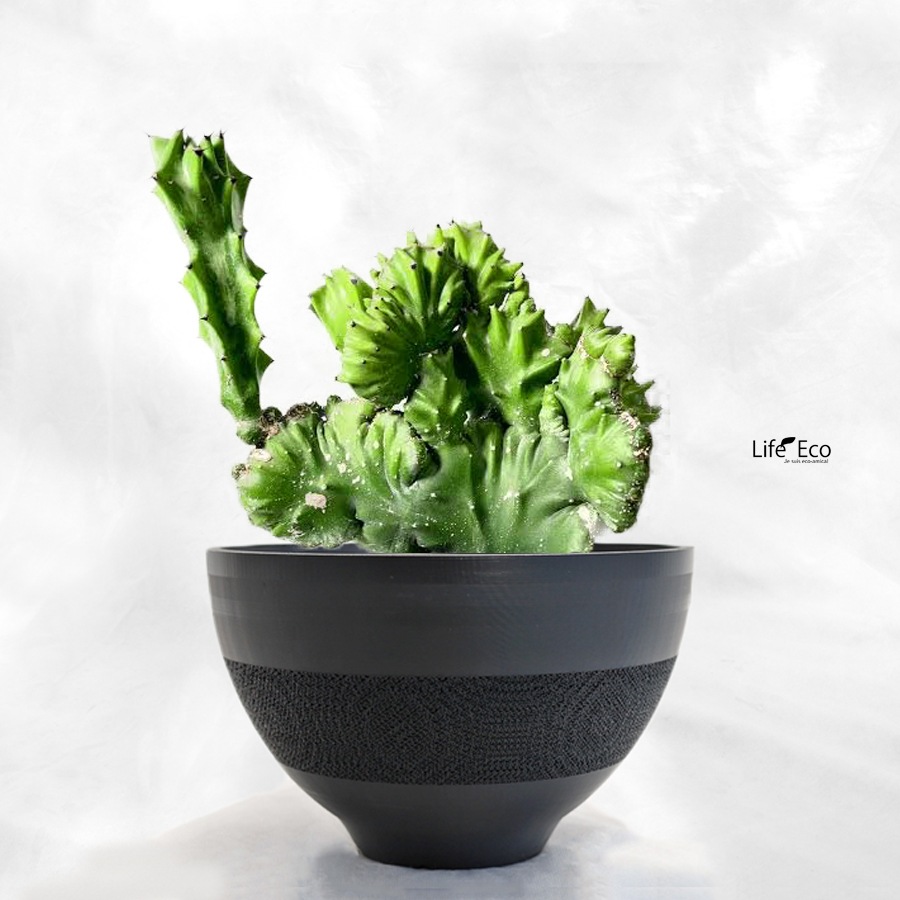 植木鉢 3Dプリンター製 ラウンドメッシュ ブラック（黒） / φ23cm×H15cm（8号）【送料D】
