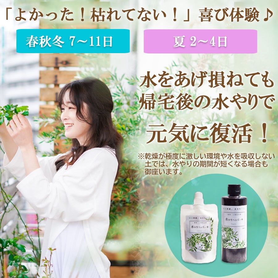 旅行 出張 不在 植物管理 水やり自動 らく 水やり当番 水やり回数半減・保水力UP 水やりヘルパー+ （プラス） 50ml お手軽パウチタイプ / 植物用土壌保水剤 保湿剤（全植物用）【送料無料】