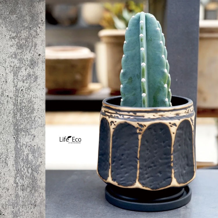 植木鉢 インテリアポット 釉薬陶器製 コモン ブラック（黒） φ18cm×H18.5cm（6号）【4個入】【送料E】