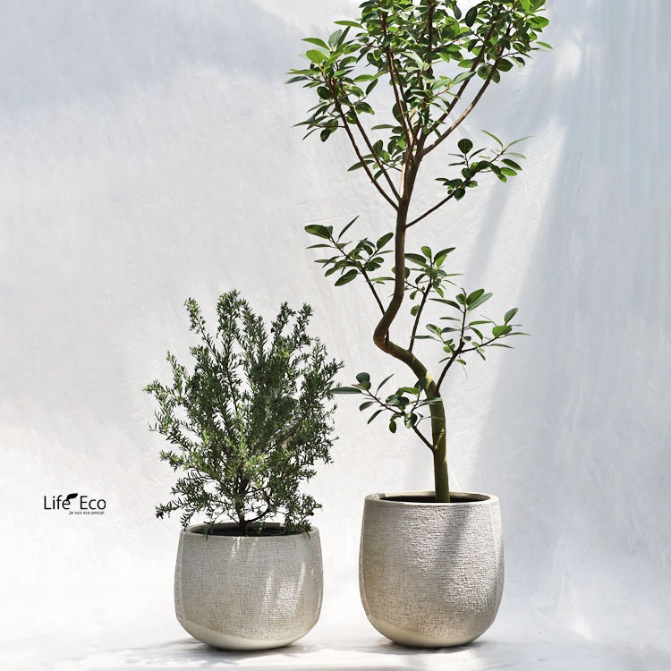 植木鉢 軽量大型 FRP製 リーヴァ ローバルーン アンティークホワイト 44cm（白） φ44cm×H33cm（15号）【送料F】