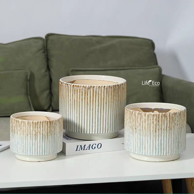 植木鉢 釉薬陶器製インテリアポット シエロ（CIELO） グラデーション（ホワイト・ブルー・ブラウン） φ16cm×H13cm（5号）【送料無料】