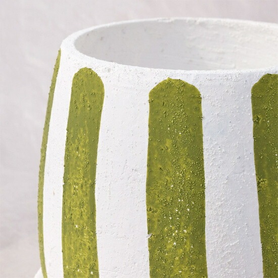 植木鉢 釉薬陶器製 インテリアポット ラウンド グリーンストライプ 緑 / 6号 6寸・φ17.5×H16.5cm【送料B】