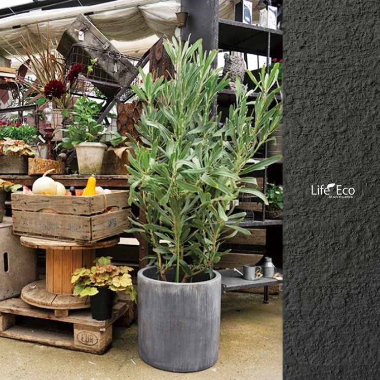 植木鉢 テラコッタ製（素焼き鉢） レイニー シリンダー ラウンド ダークグレー（灰）/ φ35cm×H35cm（12号）【送料E】