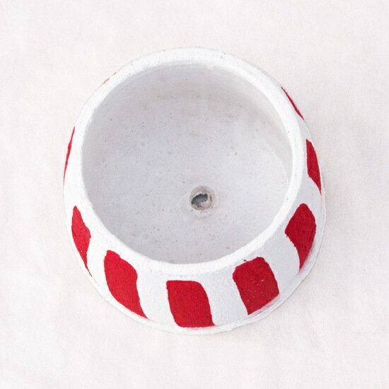 植木鉢 釉薬陶器製 インテリアポット ラウンド レッドストライプ 赤 / 6号 6寸・φ17.5×H16.5cm【送料B】