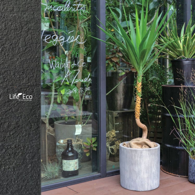 植木鉢 テラコッタ製（素焼き鉢） レイニー シリンダー ラウンド ライトグレー（灰）/ φ45cm×H45cm（15号）【送料G】