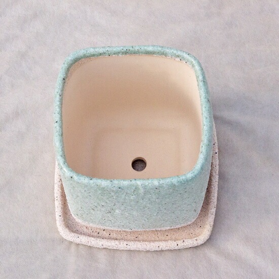 植木鉢 釉薬陶器製 インテリアポット キューブ ライトグリーン（緑） φ15cm×H18cm（5号）【送料B】