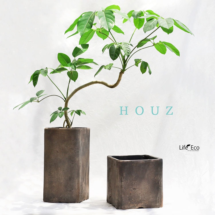植木鉢 テラコッタ製 ハウズ（HOUZ） スクエアー（キューブ） アンティークアンバー（ダークベージュ） / □23cm×H23cm（8号）【送料E】