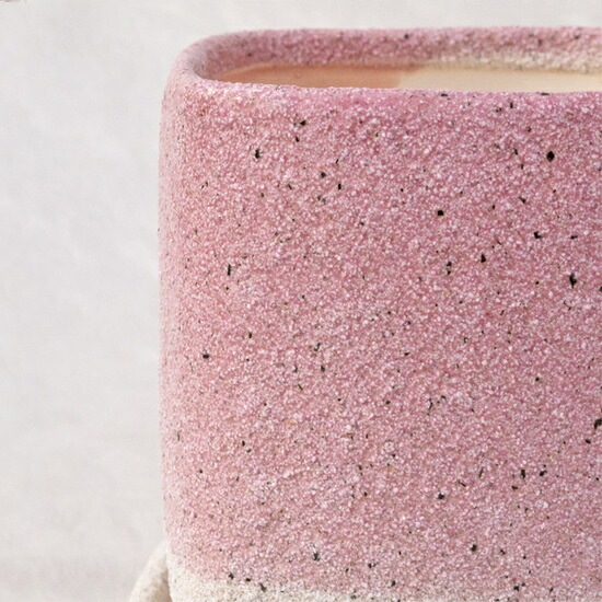 植木鉢 釉薬陶器製 インテリアポット キューブ ピンク（桃色）φ15cm×H18cm（5号）【送料B】