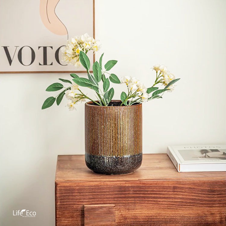 鉢カバー 釉薬陶器製インテリアポット ノルダ（NORDA） ブラウン（茶