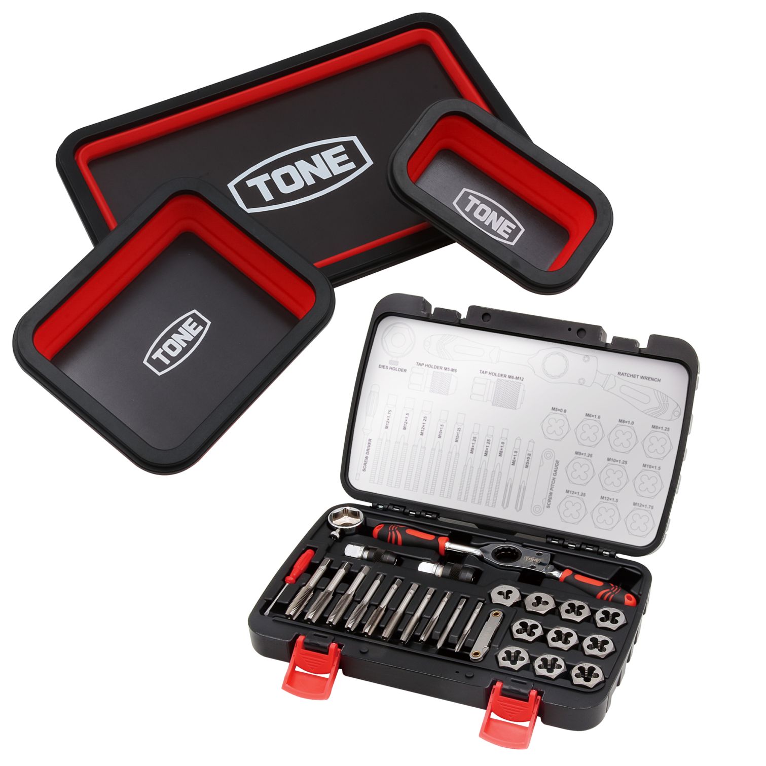 TONE マグネット付シリコンパーツトレーセット＋タップ＆ダイスセット KY26002
