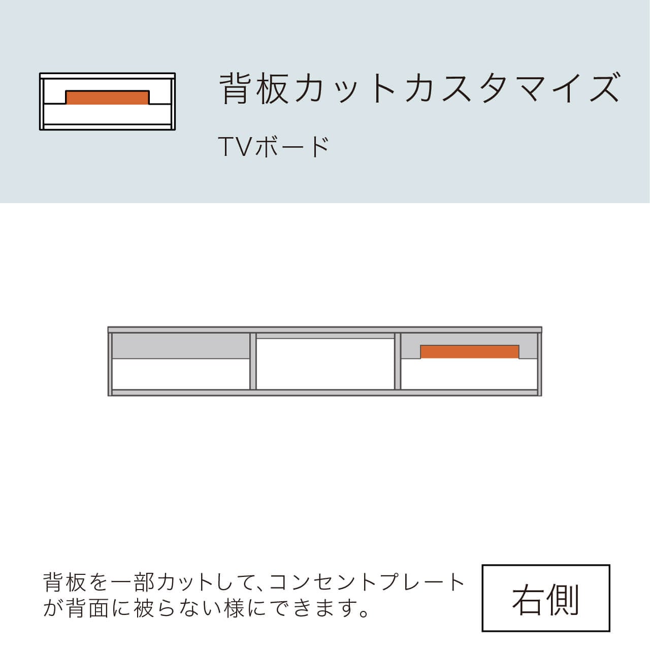 背面カットカスタマイズ TVボード用 正面向かって右に加工 MA-XCS1R