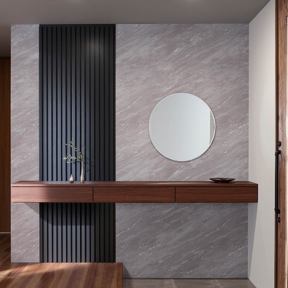 ウォールパネル 内装用 壁 リブ材 ウッドパネル 引出カウンター ミラー 玄関 MA-RIBPANEL-CASE13