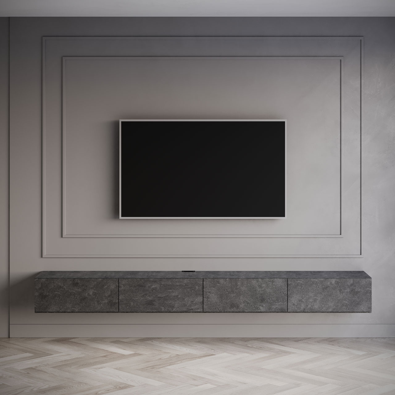 フロートテレビボード 幅240cm 奥行36cm リモコン操作可能 同色仕上げガラスフラップ扉 壁掛け セラミカネロ色 天板穴あけカスタマイズ MA-240FS91CN