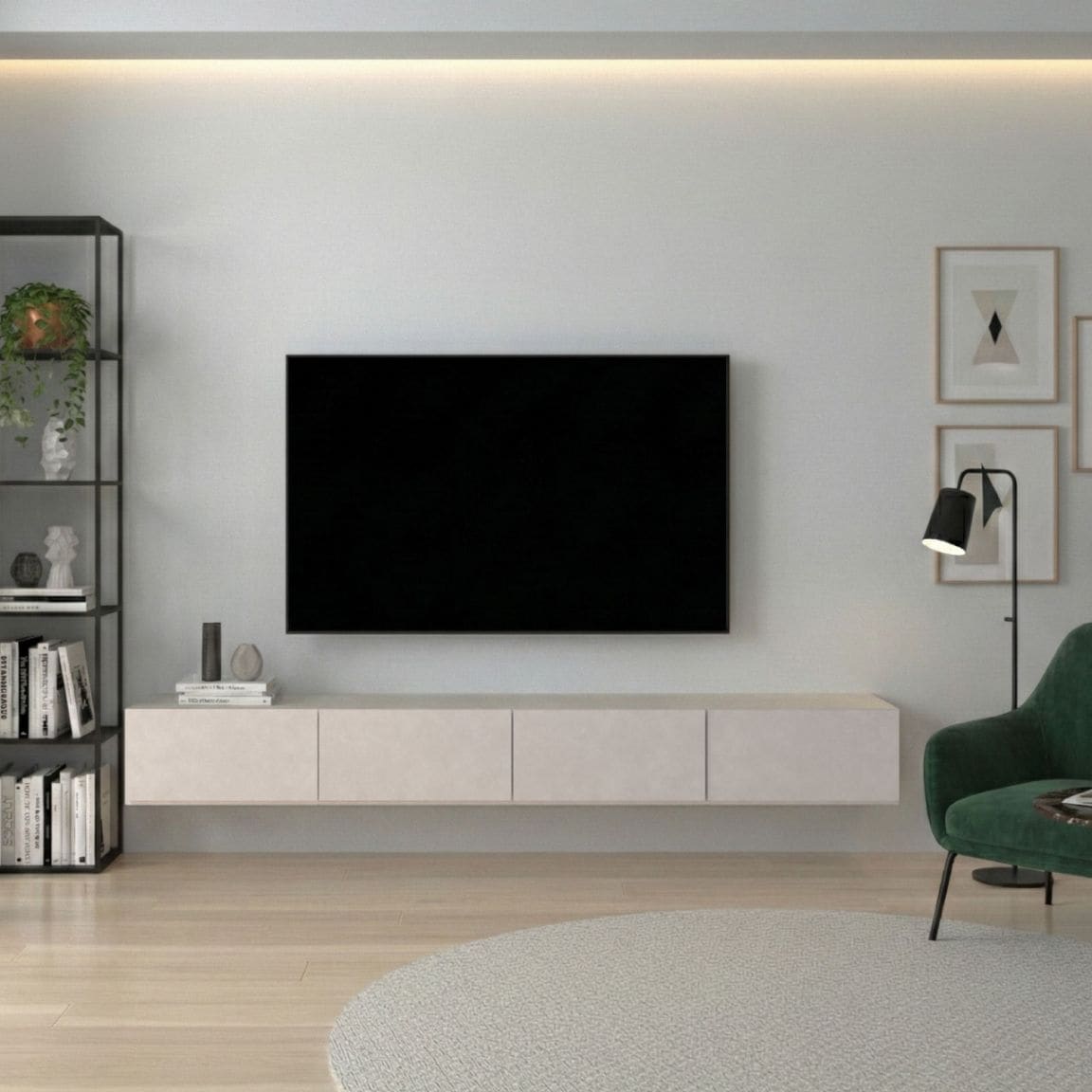 フロートテレビボード 幅150cm 奥行36cm リモコン操作可能 同色仕上げ