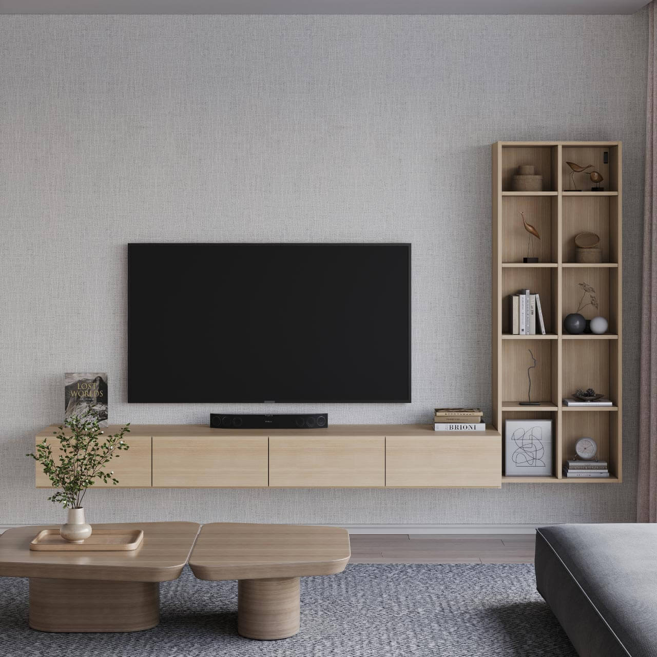 フロートテレビボード 300cm トールキャビネット オープン収納棚