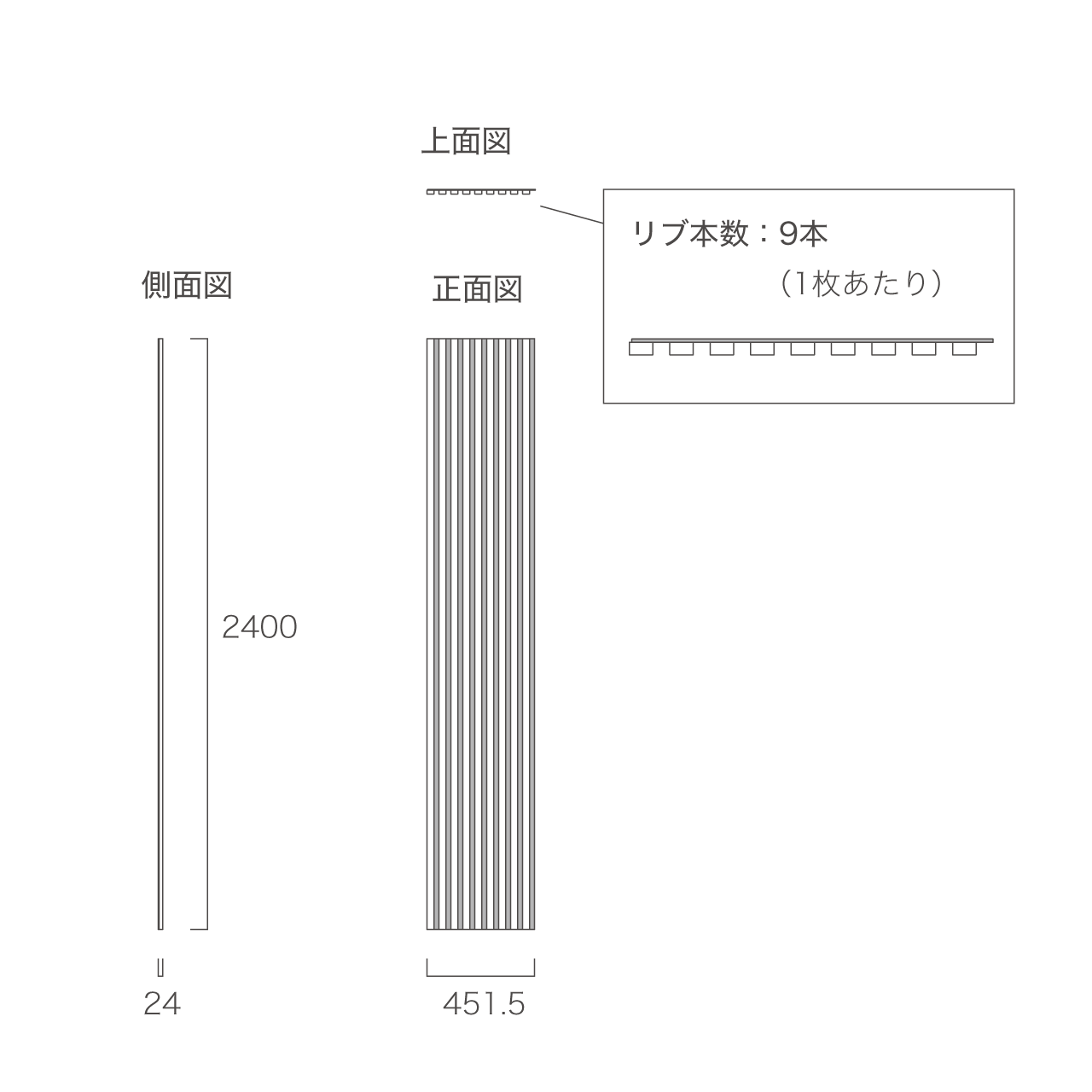 リブパネル 化粧壁材 内装用建材 幅45.15cm 奥行2.4cm 高さ240cm 1枚入り MA-R4524P1
