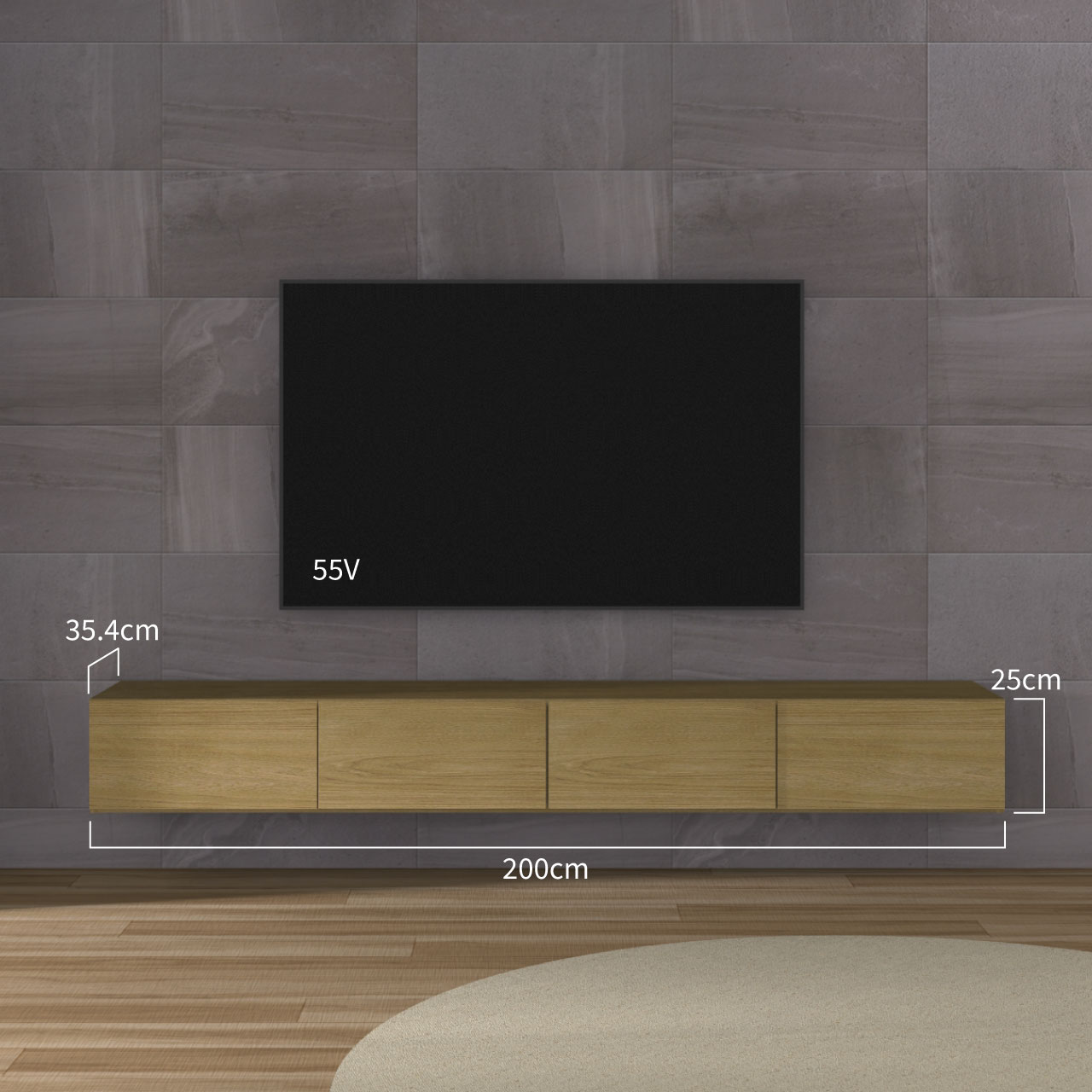 フロートテレビボード 幅200cm 奥行36cm リモコン操作可能 同色仕上げガラスフラップ扉 壁掛け ラスティックオーク色 MA-200FS9RO