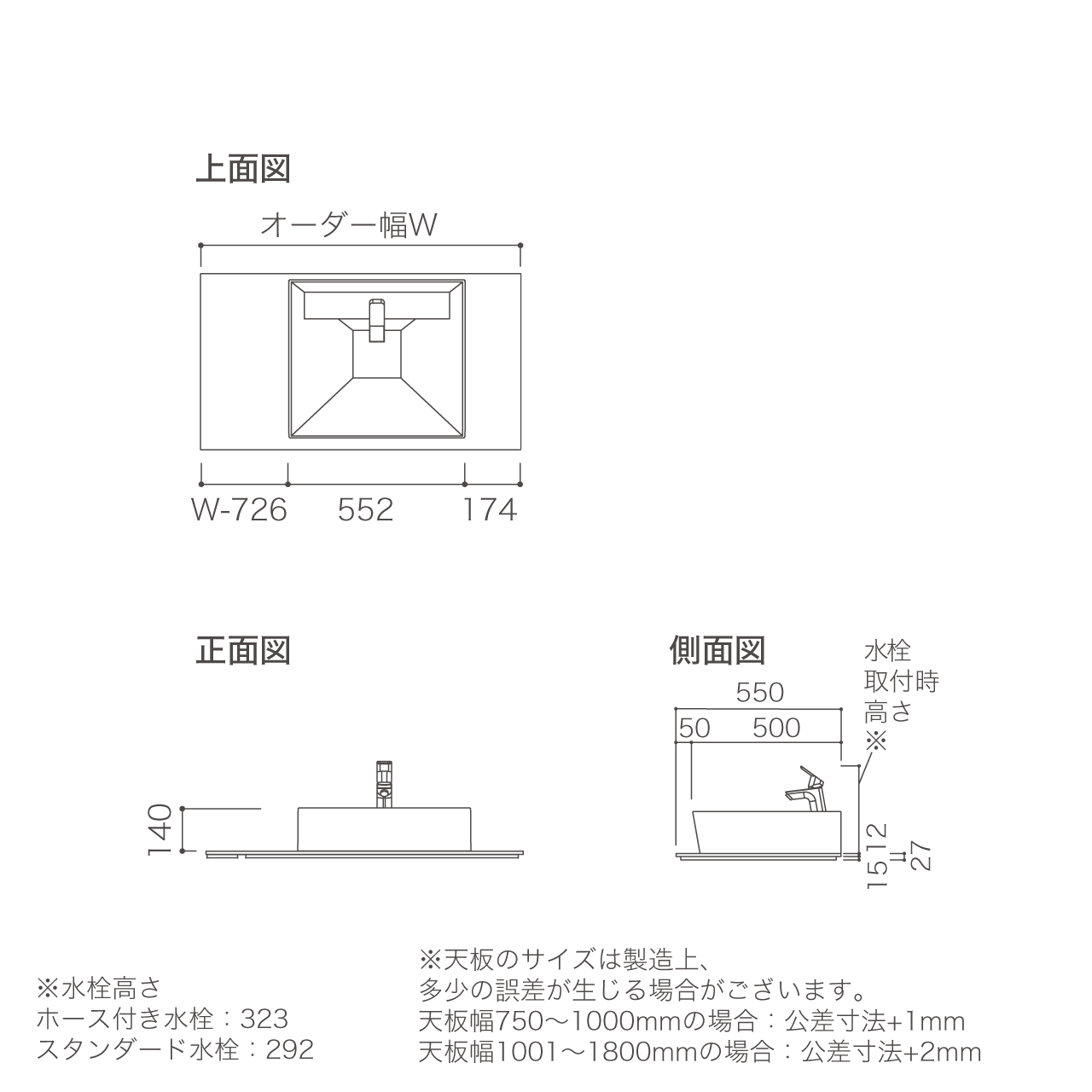 オーダー天板セット 幅95~104.9cm フィットスタイル用 ラミネート天板 ボウル右寄せ ベッセル 洗面台 MA-XTQ95J1R-A-SET