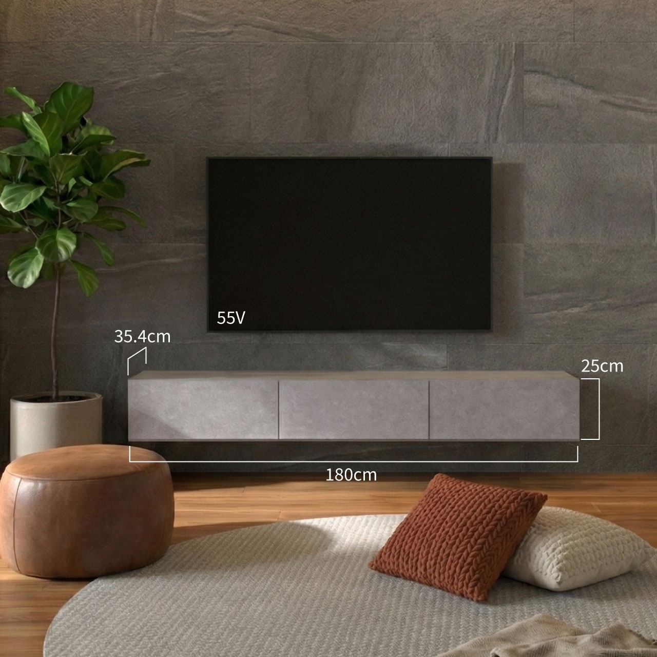 フロートテレビボード 幅180cm 奥行36cm リモコン操作可能 同色仕上げ