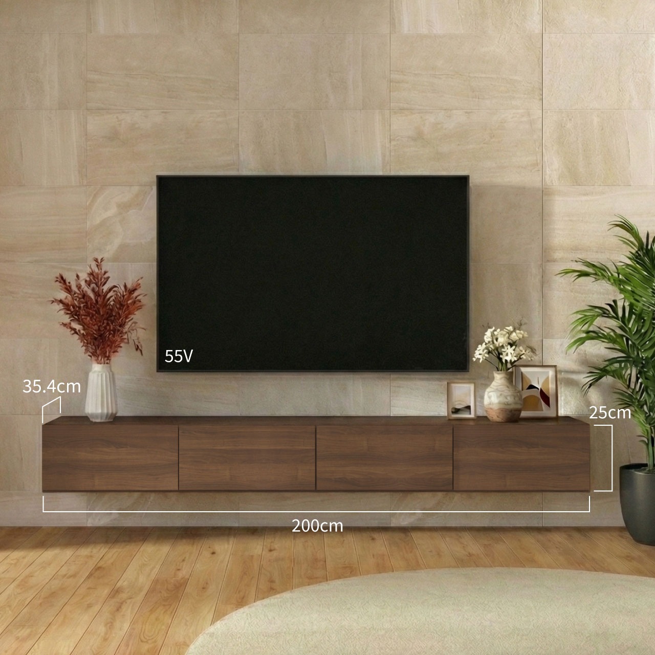 フロートテレビボード 幅200cm 奥行36cm リモコン操作可能 同色仕上げ