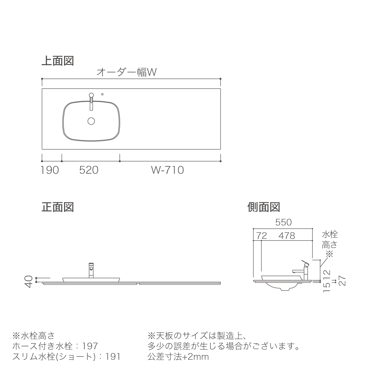 OT36 サイズ オーダー天板セット 幅155～169.9cm カウンタースタイル用 コーリアン