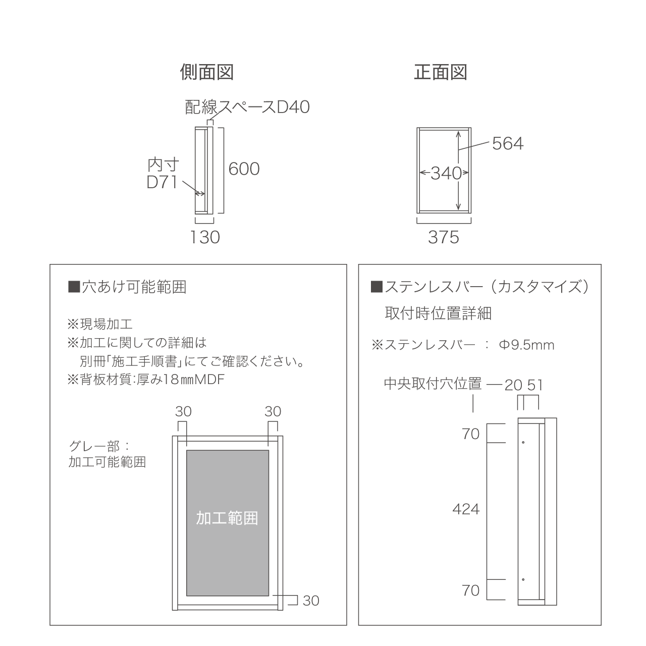 コントロールBOX ニッチ収納 埋込収納棚 幅37.5cm 高さ60cm MA-NCON371B
