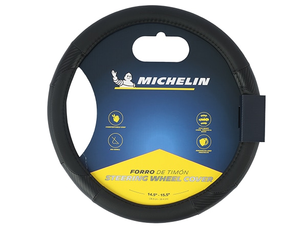 MICHELIN 正規品 ステアリング ホイール カバー ハンドルカバー ブラック 切り返しデザイン 36.8-39.4 cm ミシュラン