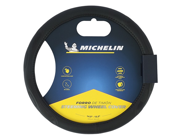MICHELIN 正規品 ステアリング ホイール カバー ハンドルカバー ブラック 型押しデザイン 36.8-39.4 cm ミシュラン