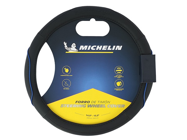 MICHELIN 正規品 ステアリング ホイール カバー ハンドルカバー ネイビー パイピングデザイン 36.8-39.4 cm ミシュラン