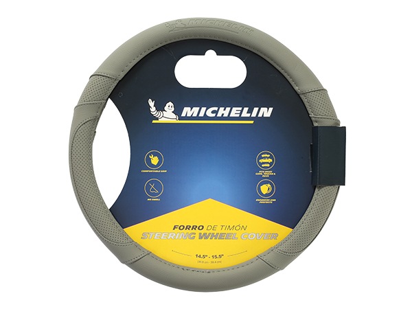 MICHELIN 正規品 ステアリングホイールカバー ハンドルカバー グレー 切り返しデザイン 36.8-39.4 cm ミシュラン